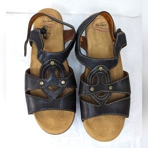 Dansko Sigrid Black Leather Dress Sling Back Platforms